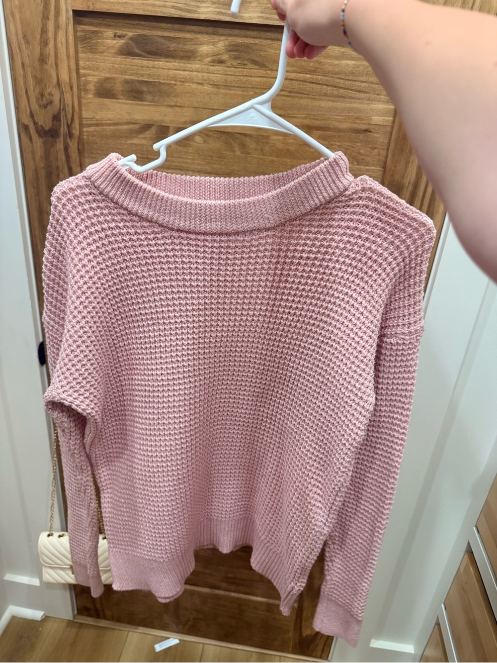 Time and Tru Blush Pink Waffle Knit Cowl Neck Sweater